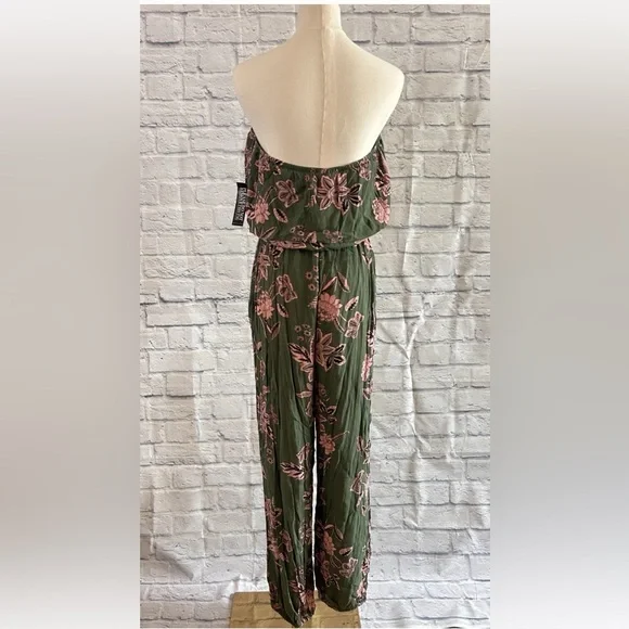 New York & CO Strapless Jumpsuit Tropical Floral Green & Pink Vacay Date Night - Picture 3 of 4